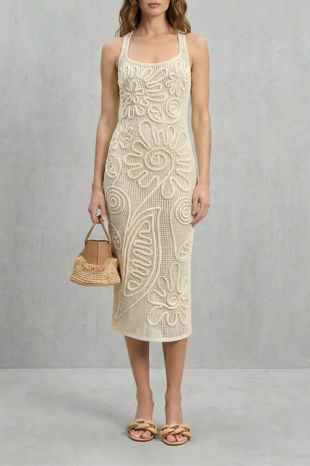 Fiorèra – Sculpted crochet bloom – Textured midi dress - Image 5