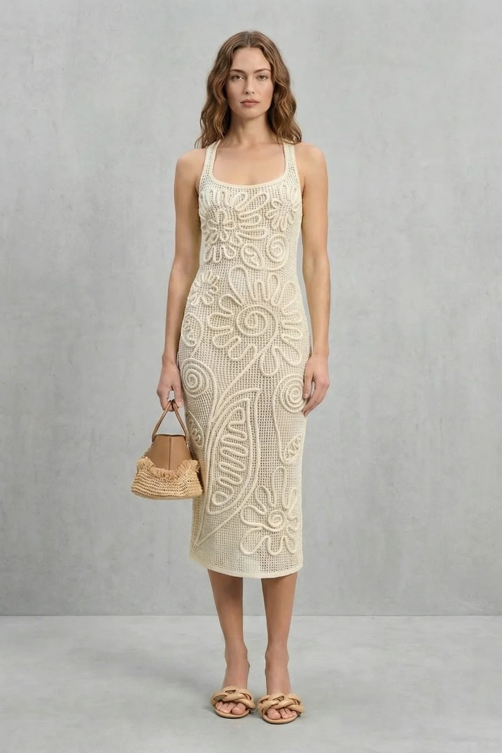 Fiorèra – Sculpted crochet bloom – Textured midi dress - Image 6
