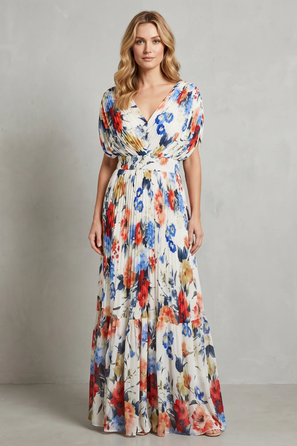 Floravienne – Pleated floral elegance – Maxi dress - Image 2