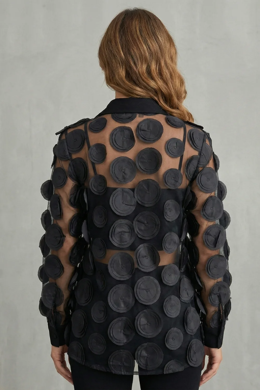 Floréline – Sheer floral appliqué design – Mesh blouse - Image 4