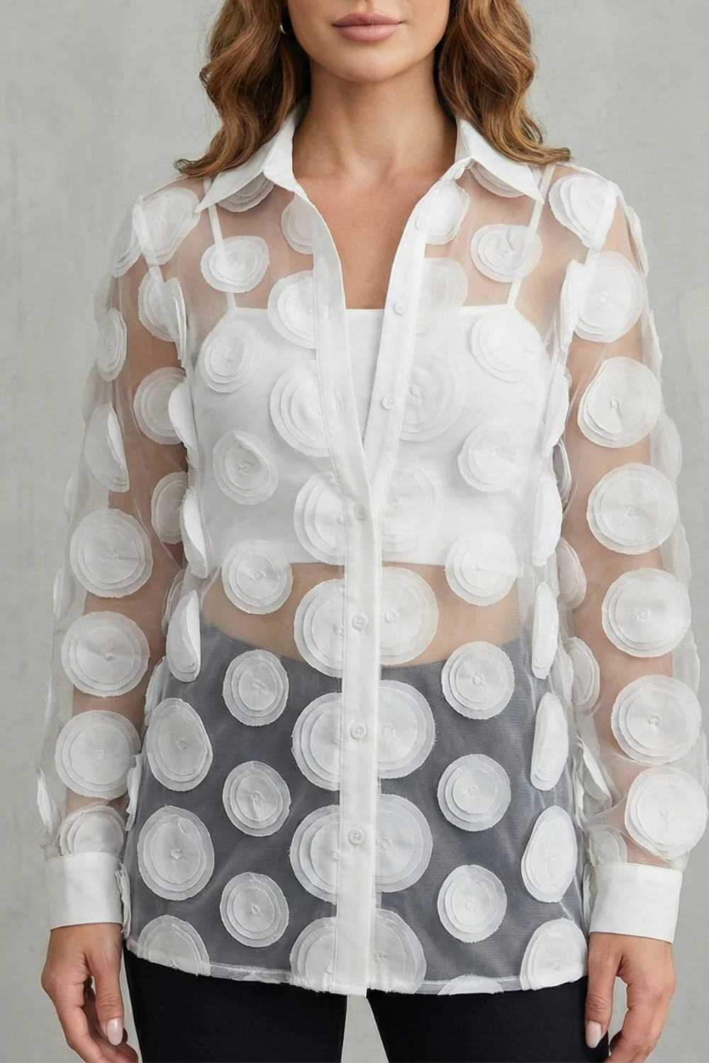 Floréline – Sheer floral appliqué design – Mesh blouse - Image 5