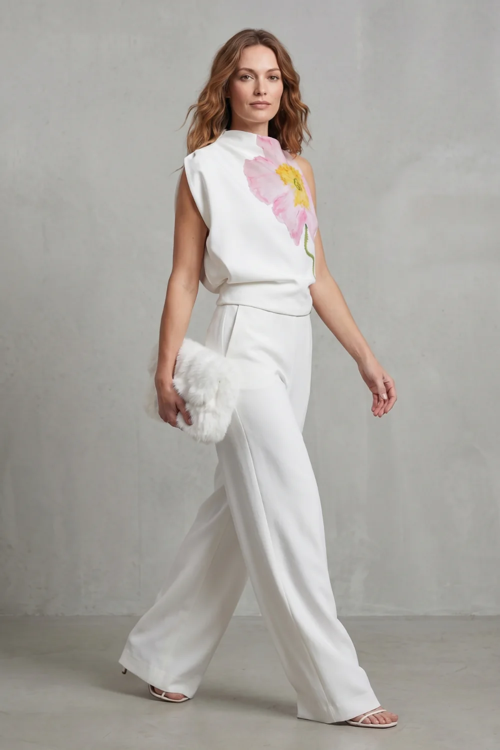 Florielle – Artistic floral print – Asymmetric sleeveless top - Image 3