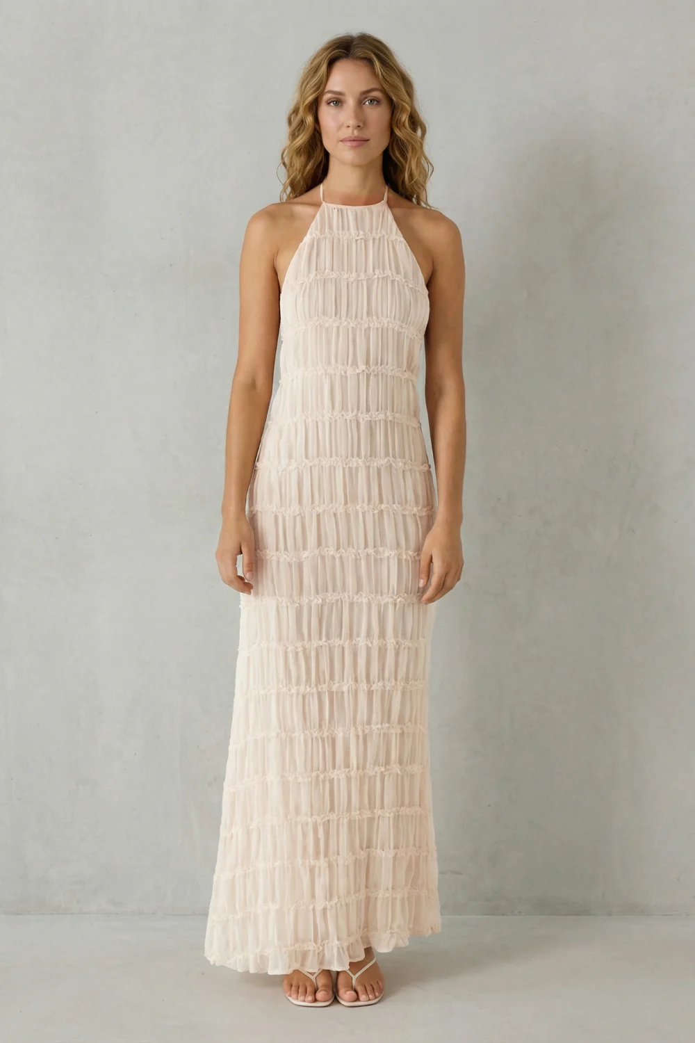 Greta – Modern texture – Women’s Backless Sculpted Texture Maxi Dress - Image 2