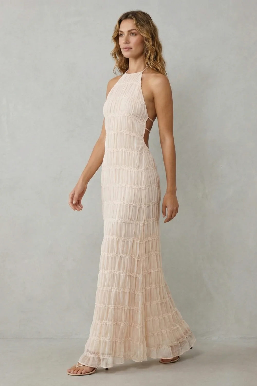 Greta – Modern texture – Women’s Backless Sculpted Texture Maxi Dress - Image 3