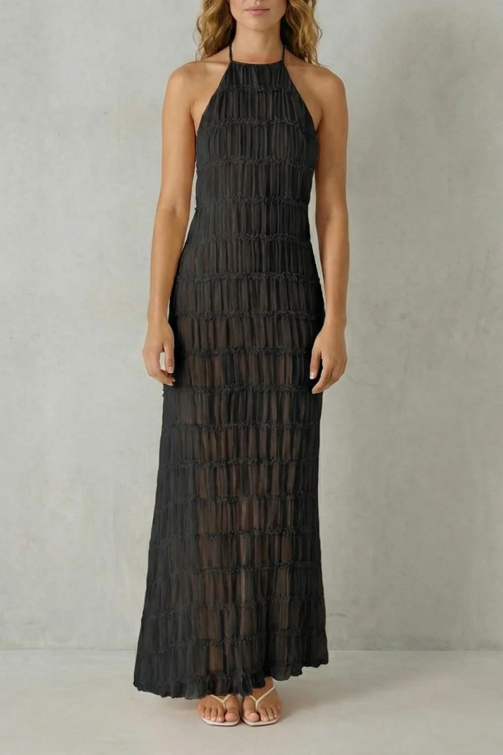 Greta – Modern texture – Women’s Backless Sculpted Texture Maxi Dress - Image 5