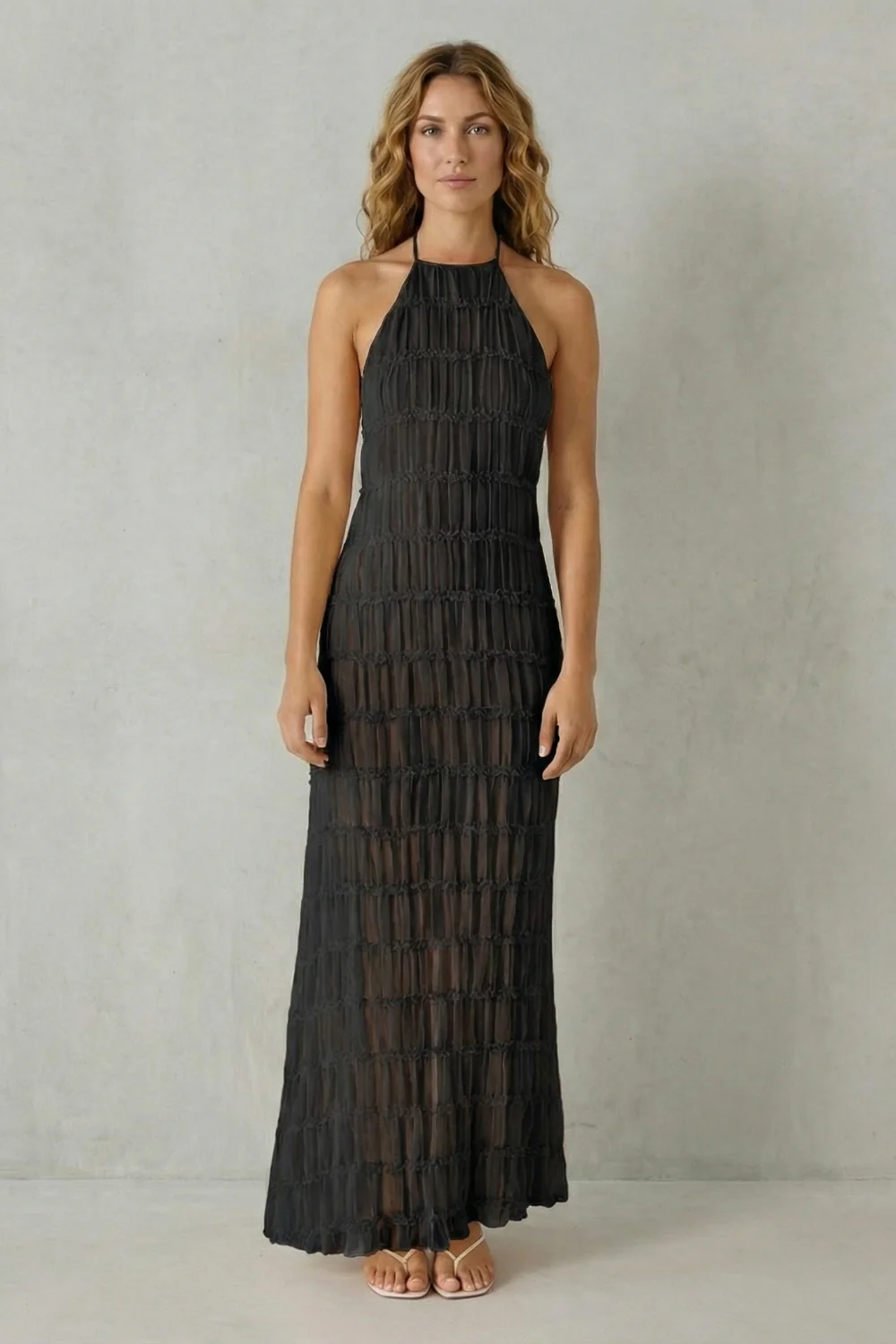 Greta – Modern texture – Women’s Backless Sculpted Texture Maxi Dress - Image 6