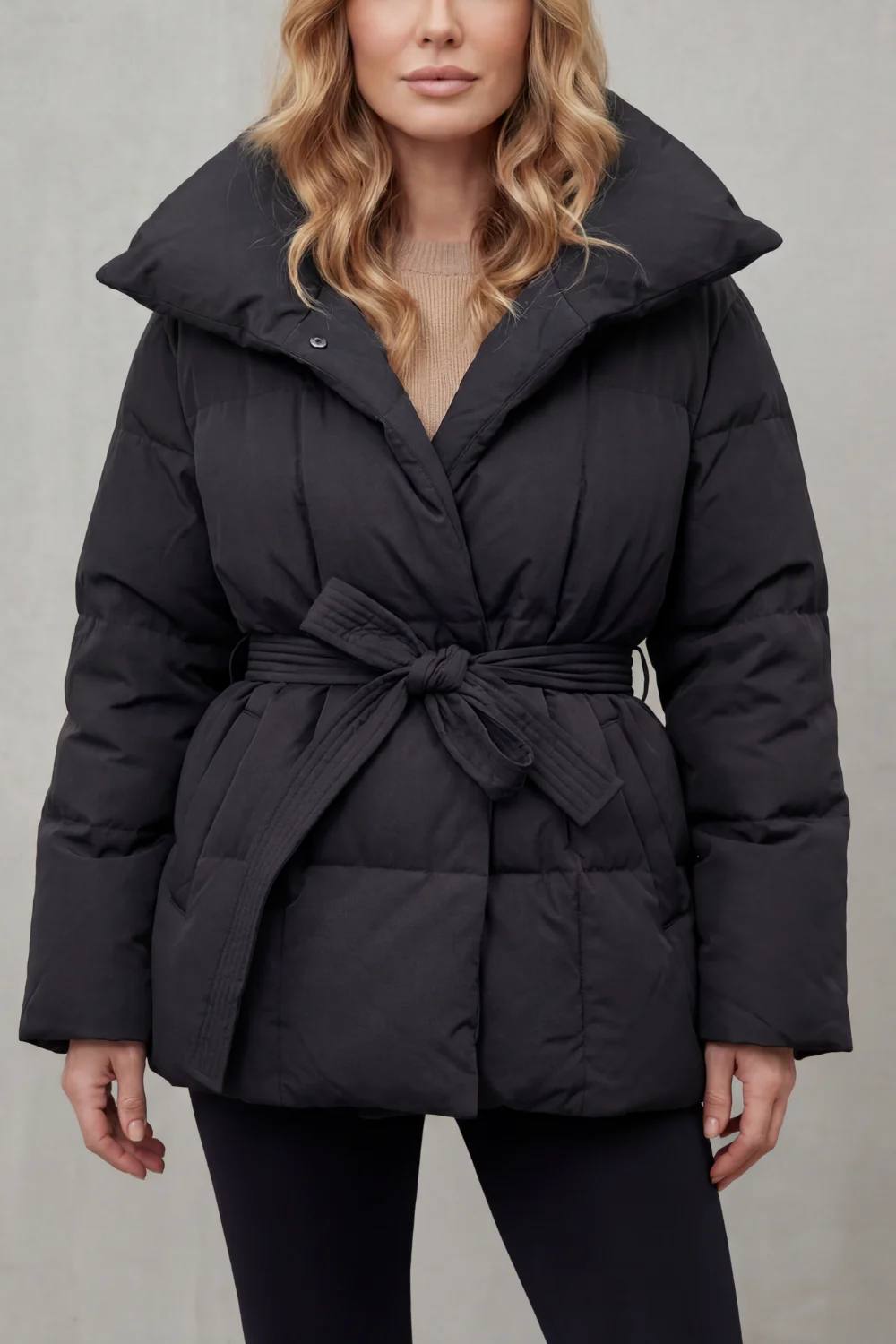 Valmira – Oversized collar – Belted puffer coat - Image 6
