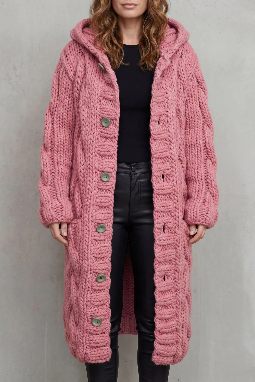 Karinaè – Oversized cable knit – Hooded cardigan coat - Image 5
