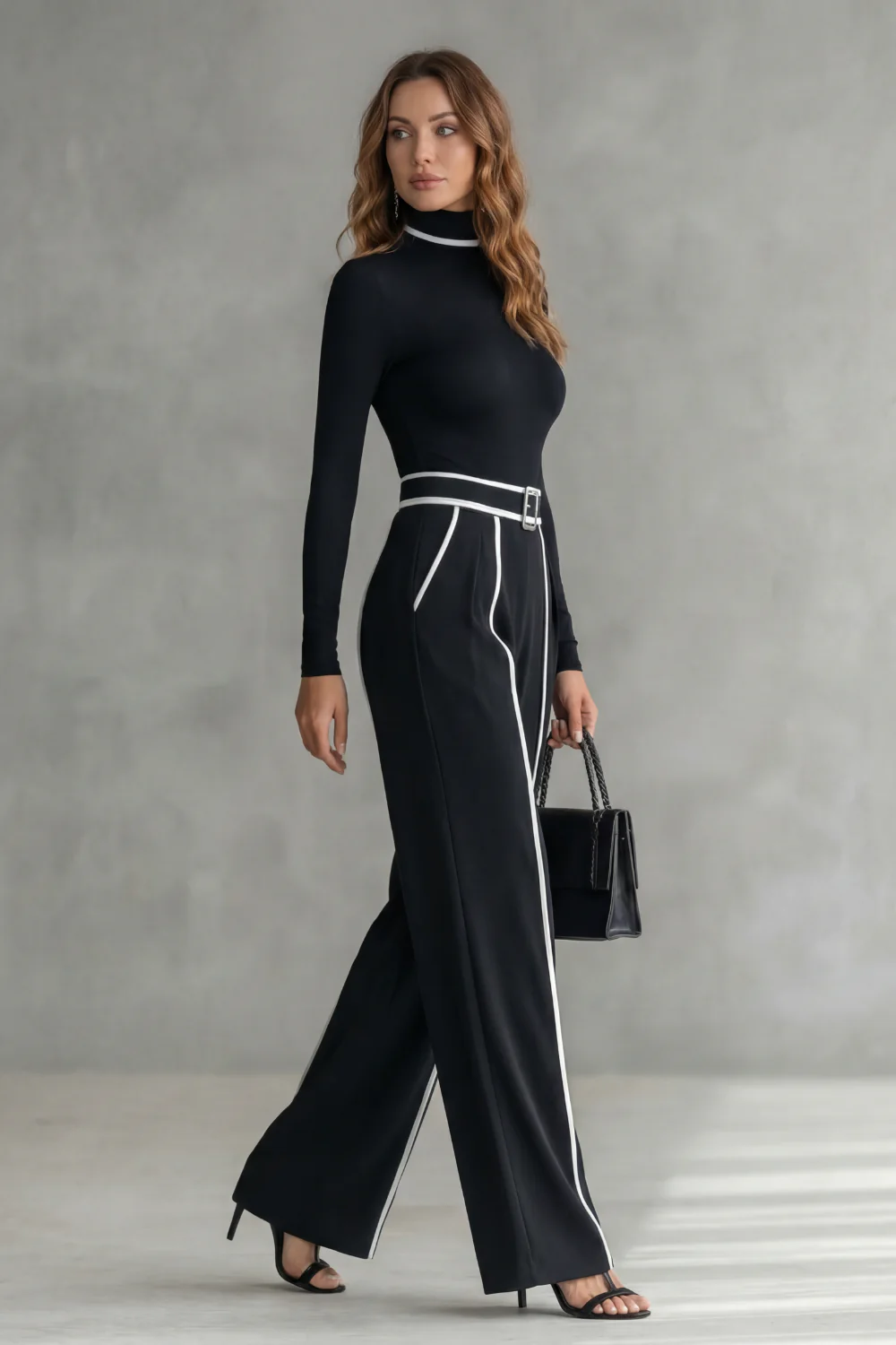 Lunaira – Contrast piping detail – High-neck jumpsuit - Image 3