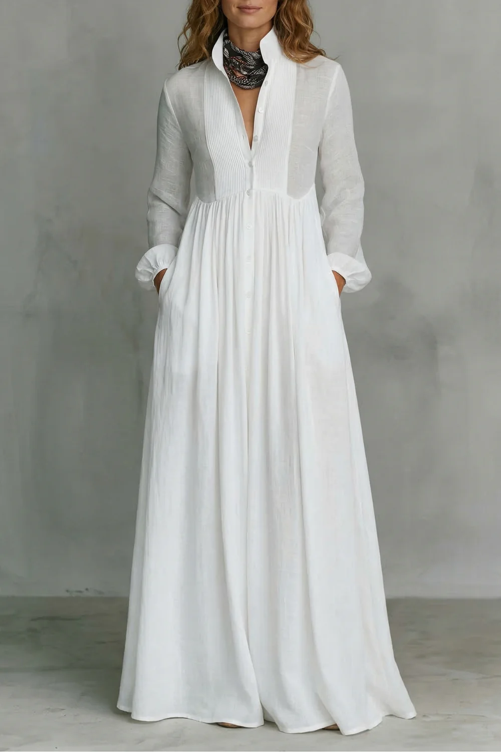 Lunarelle – Timeless minimalism – Mao collar maxi dress