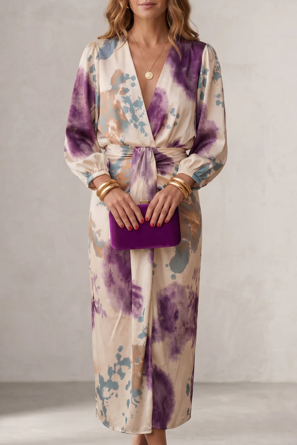 Lunaria – Watercolour print wrap silhouette – Midi dress