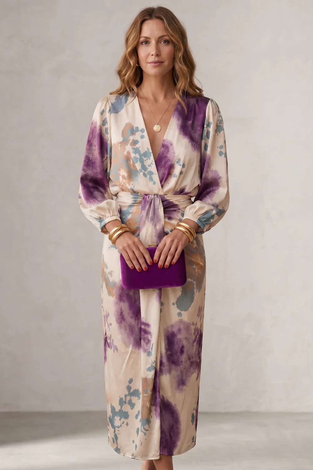 Lunaria – Watercolour print wrap silhouette – Midi dress - Image 2
