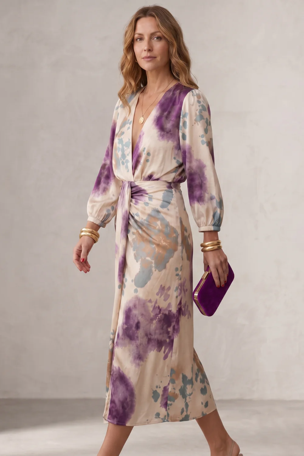Lunaria – Watercolour print wrap silhouette – Midi dress - Image 3