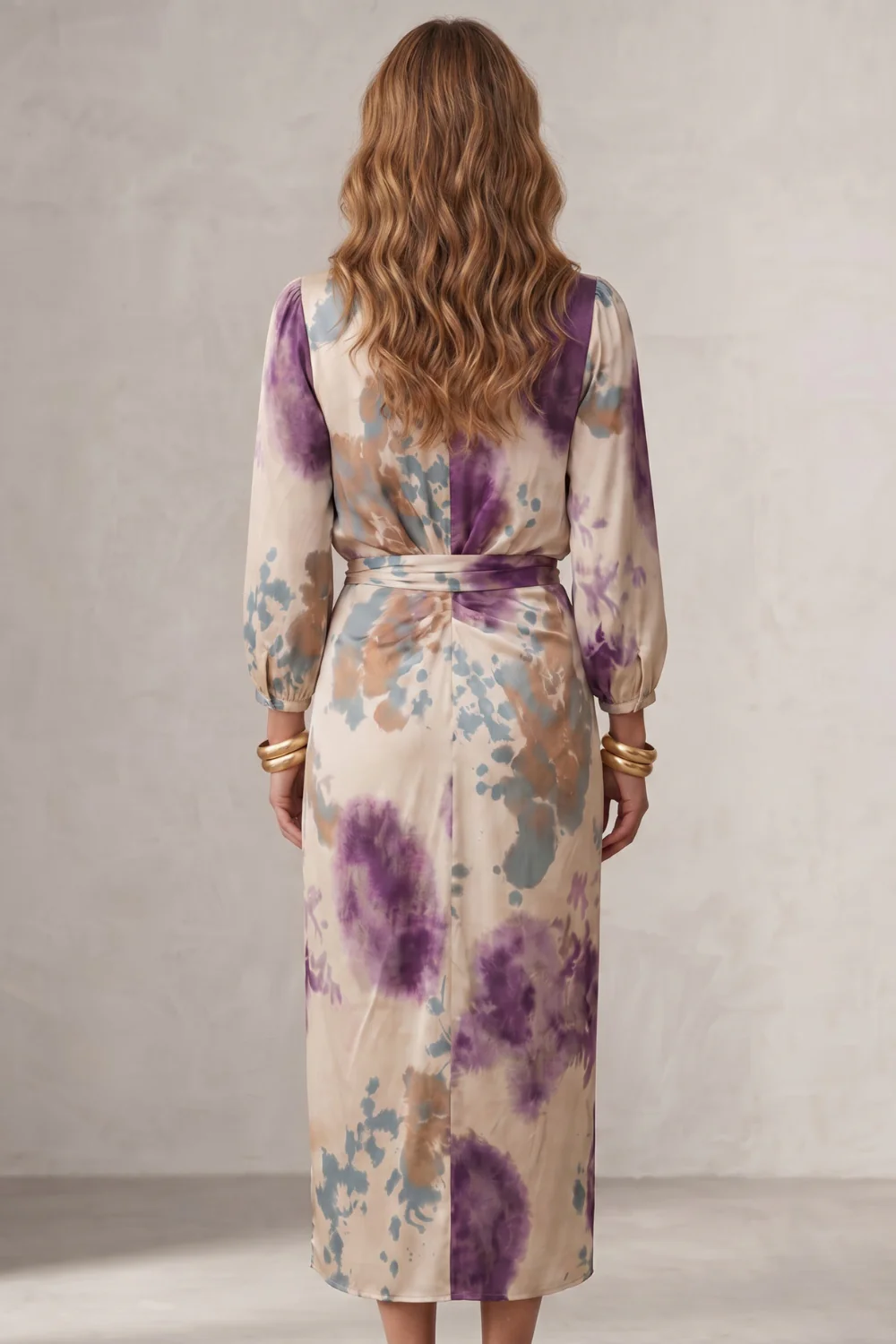Lunaria – Watercolour print wrap silhouette – Midi dress - Image 4