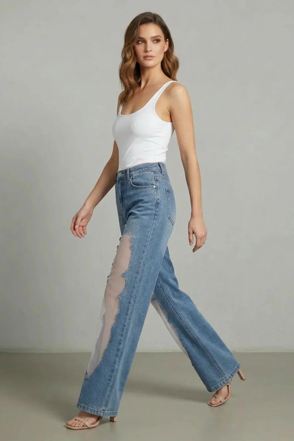 Lunetta – Vintage mesh patchwork – Wide-leg jeans - Image 3