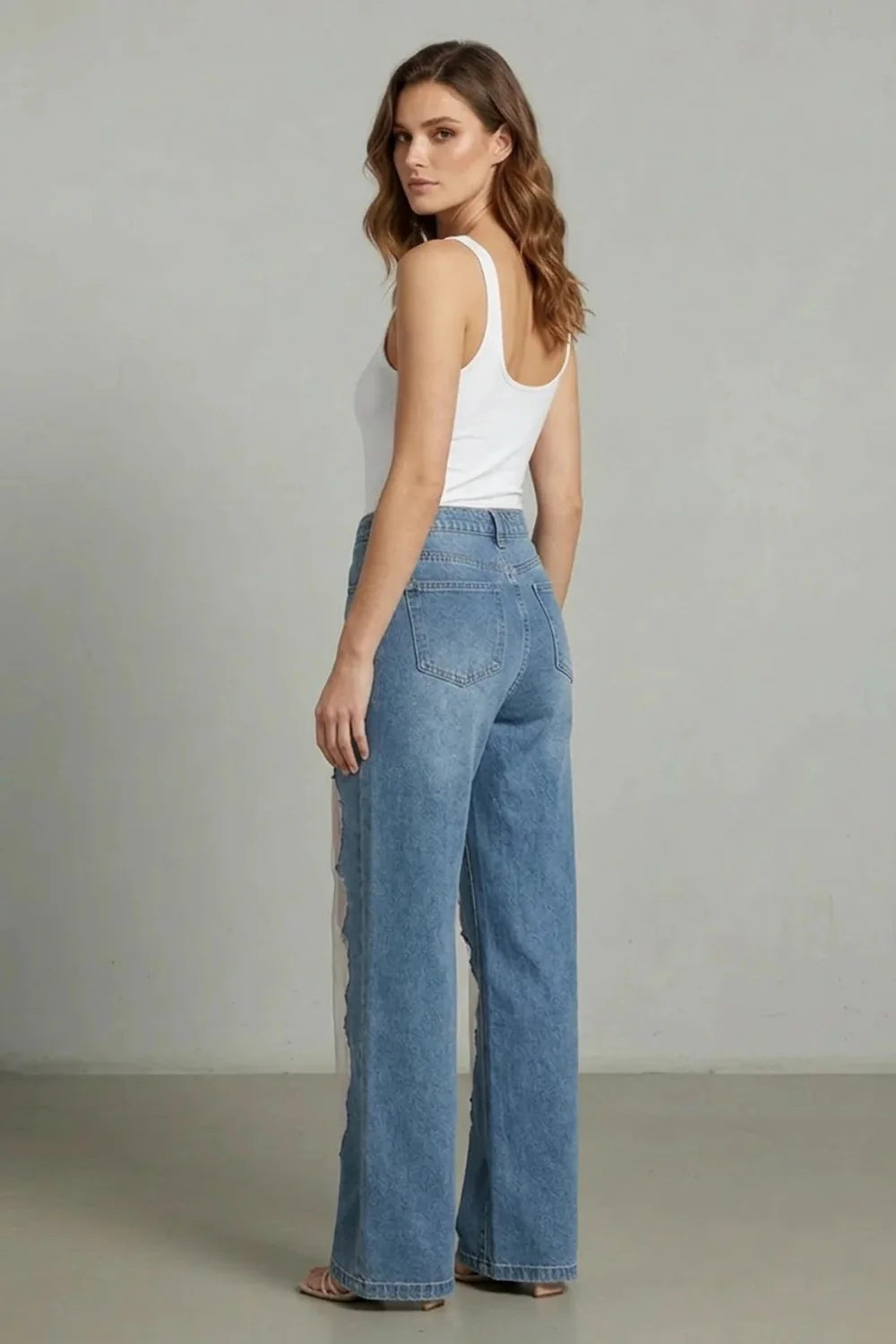 Lunetta – Vintage mesh patchwork – Wide-leg jeans - Image 4