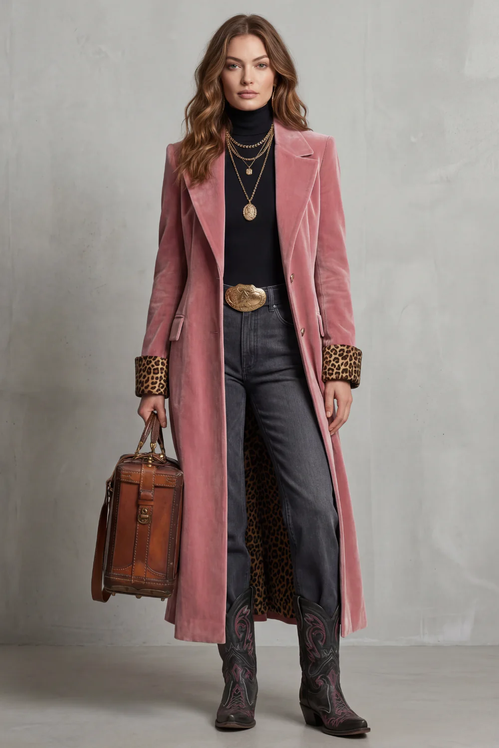 Lusavine – Leopard-lined velvet elegance – Long coat - Image 2