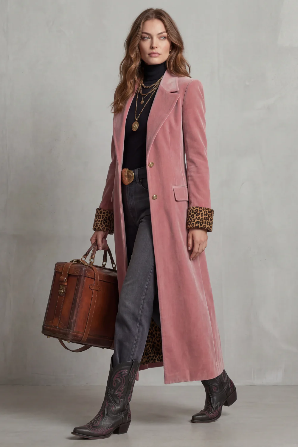 Lusavine – Leopard-lined velvet elegance – Long coat - Image 3