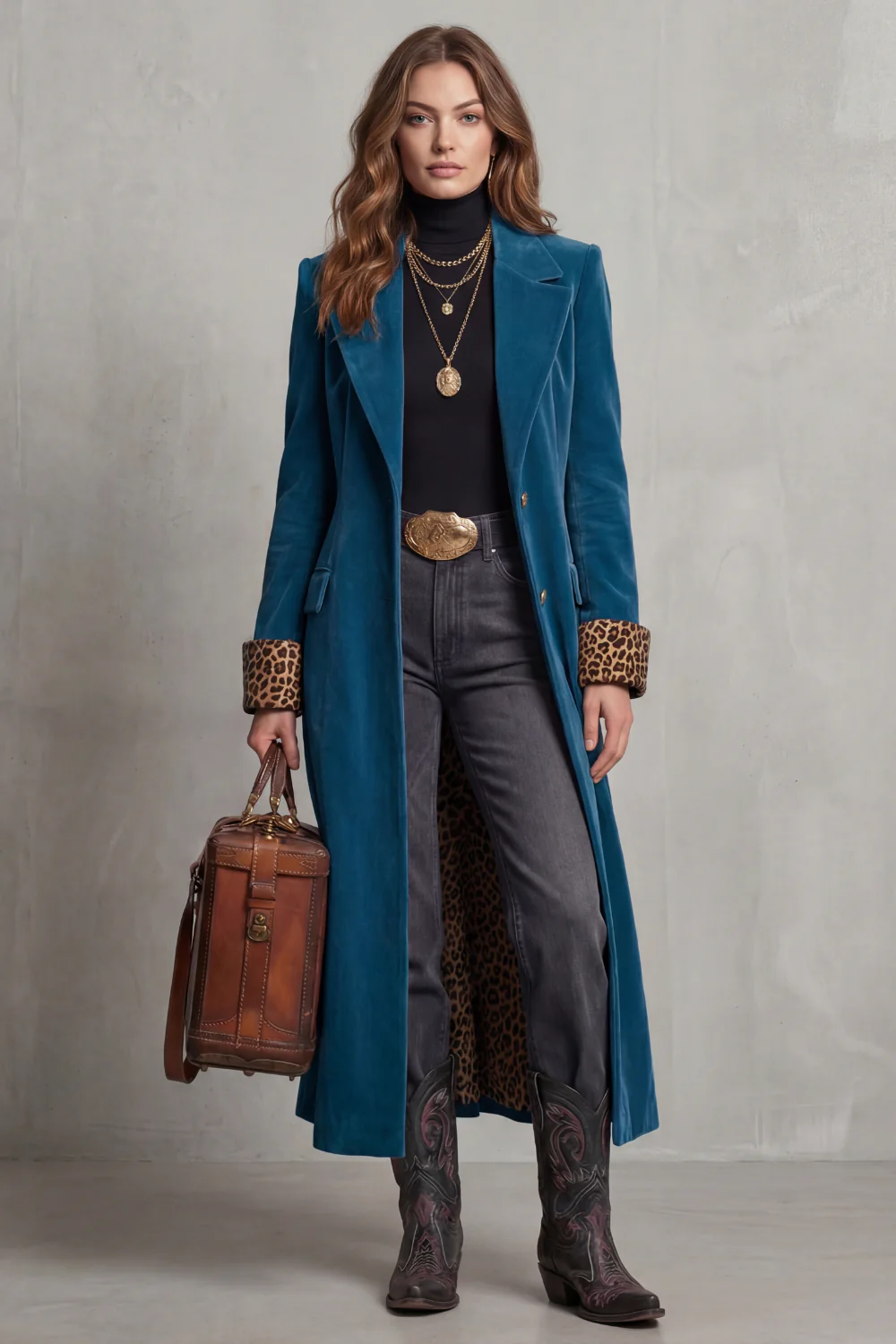 Lusavine – Leopard-lined velvet elegance – Long coat - Image 6