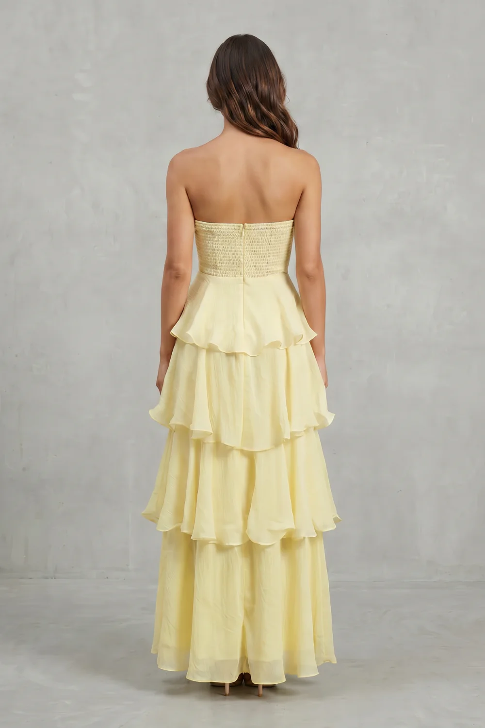 Margaret – Soft cascading layers – Strapless tiered maxi dress - Image 4