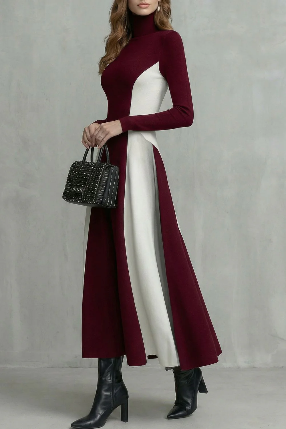 Mariveille – Sculpted contrast flow – Turtleneck dress - Image 3