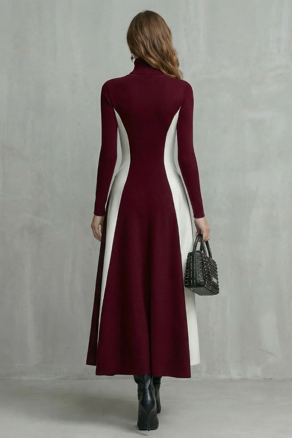 Mariveille – Sculpted contrast flow – Turtleneck dress - Image 4