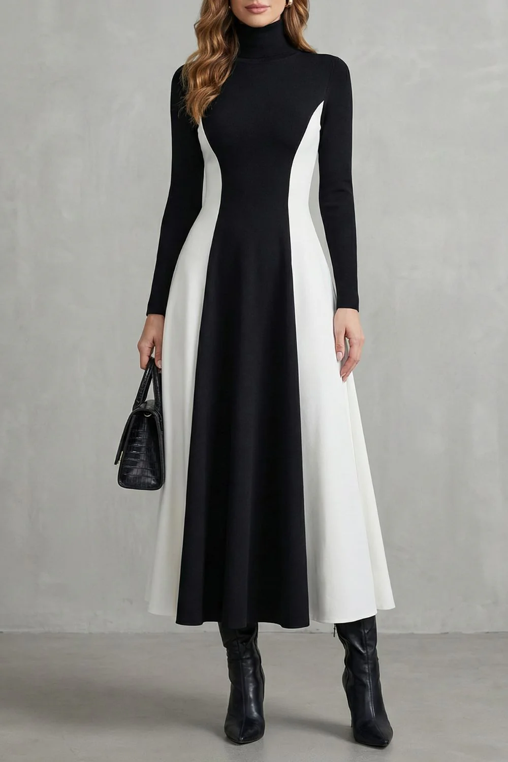 Mariveille – Sculpted contrast flow – Turtleneck dress - Image 5