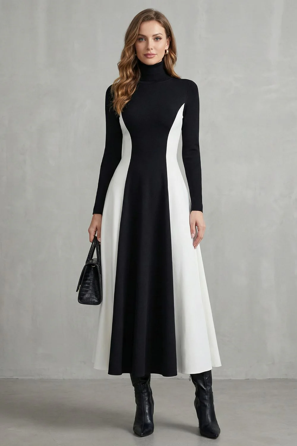 Mariveille – Sculpted contrast flow – Turtleneck dress - Image 6