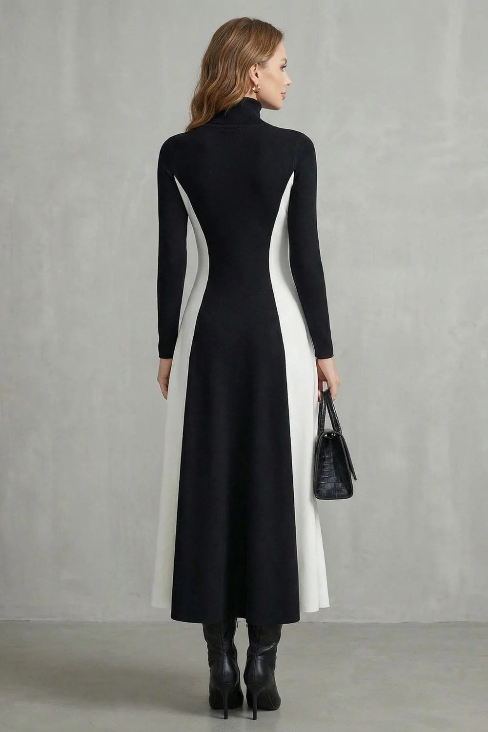Mariveille – Sculpted contrast flow – Turtleneck dress - Image 7