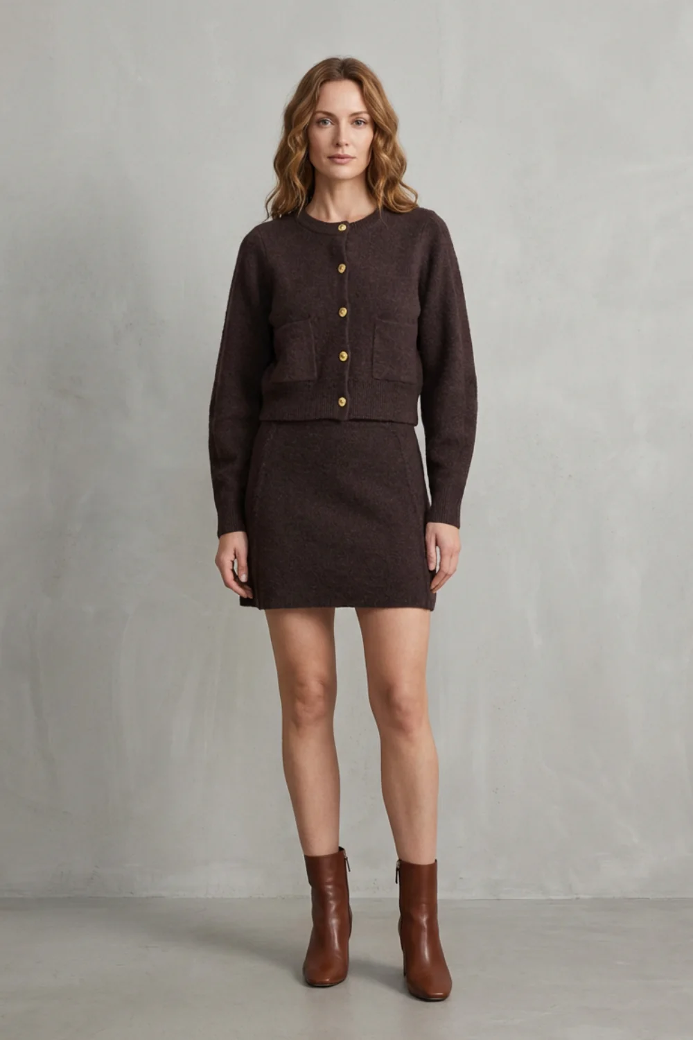 Marzella – Gold button knit – Two-piece skirt set - Image 2