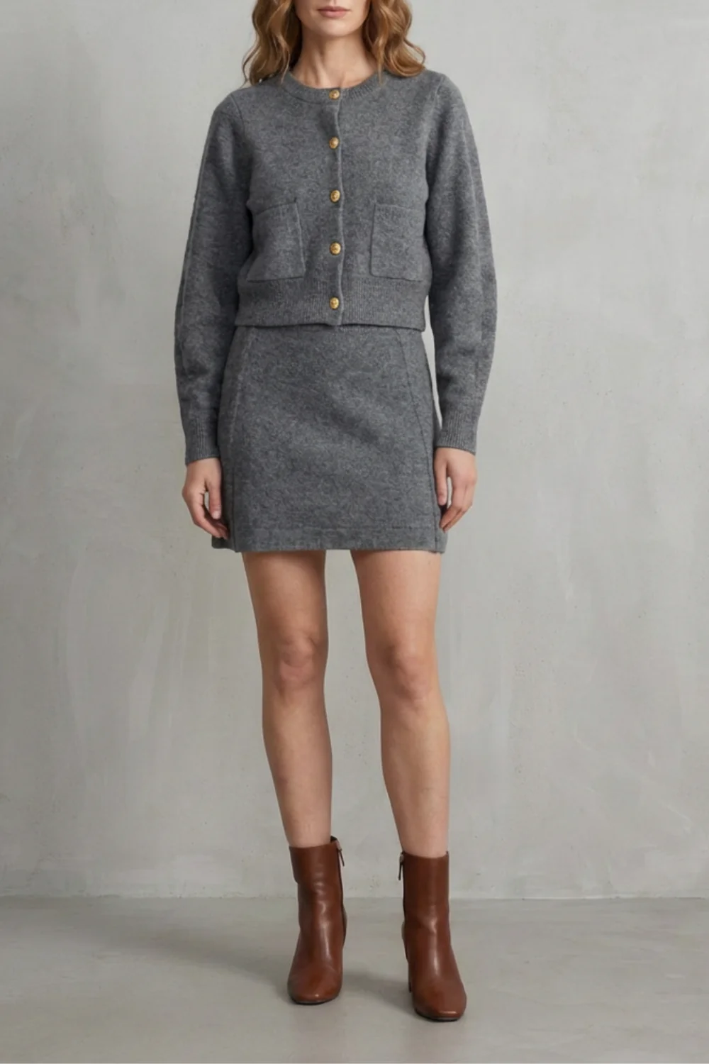Marzella – Gold button knit – Two-piece skirt set - Image 5