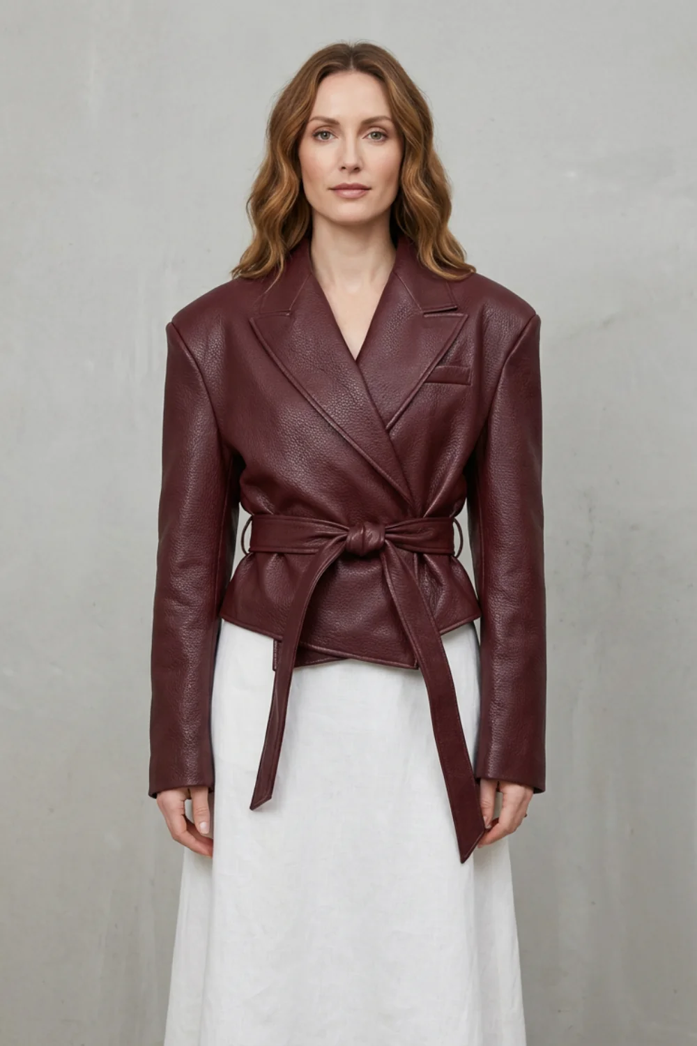 Mirella – Faux Leather Belted Blazer – Sculpted Modern Jacket - Image 2