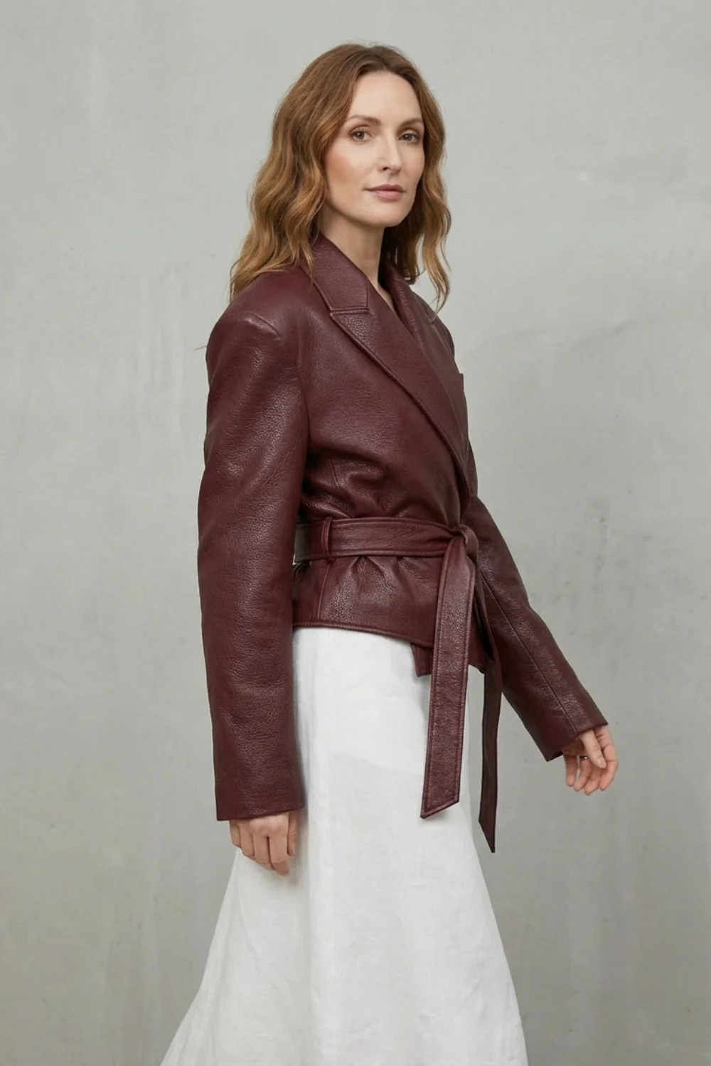 Mirella – Faux Leather Belted Blazer – Sculpted Modern Jacket - Image 3