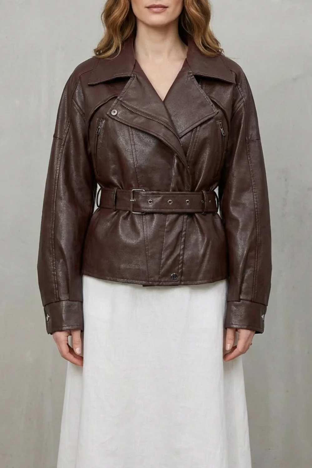Mirella – Faux Leather Belted Blazer – Sculpted Modern Jacket - Image 5