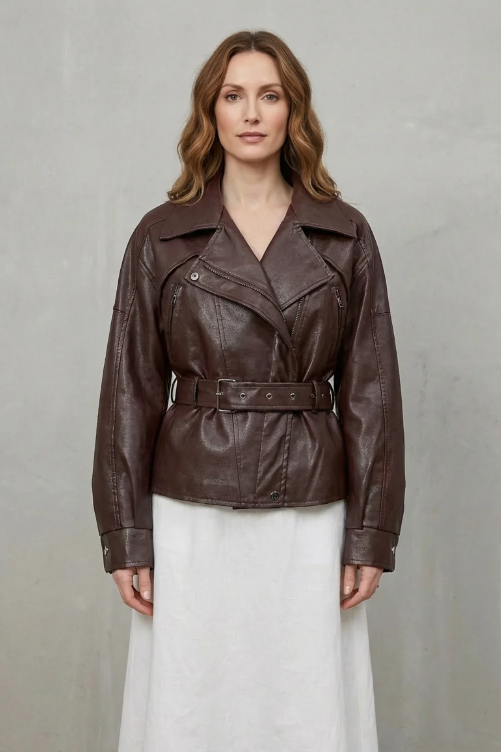 Mirella – Faux Leather Belted Blazer – Sculpted Modern Jacket - Image 6