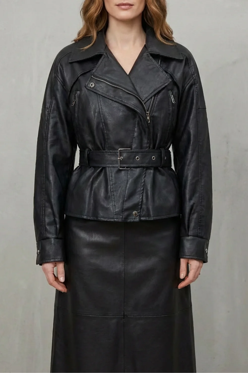 Mirella – Faux Leather Belted Blazer – Sculpted Modern Jacket - Image 7