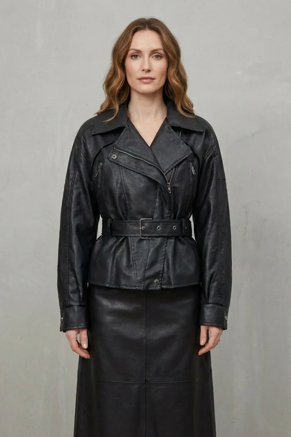 Mirella – Faux Leather Belted Blazer – Sculpted Modern Jacket - Image 8