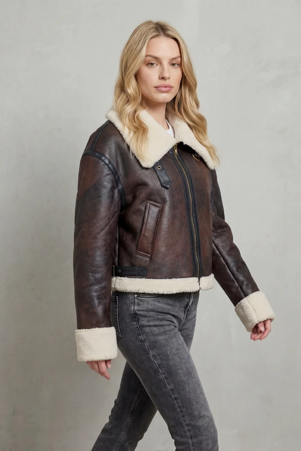 Mirevola – Shearling trim – Cropped aviator jacket - Image 3