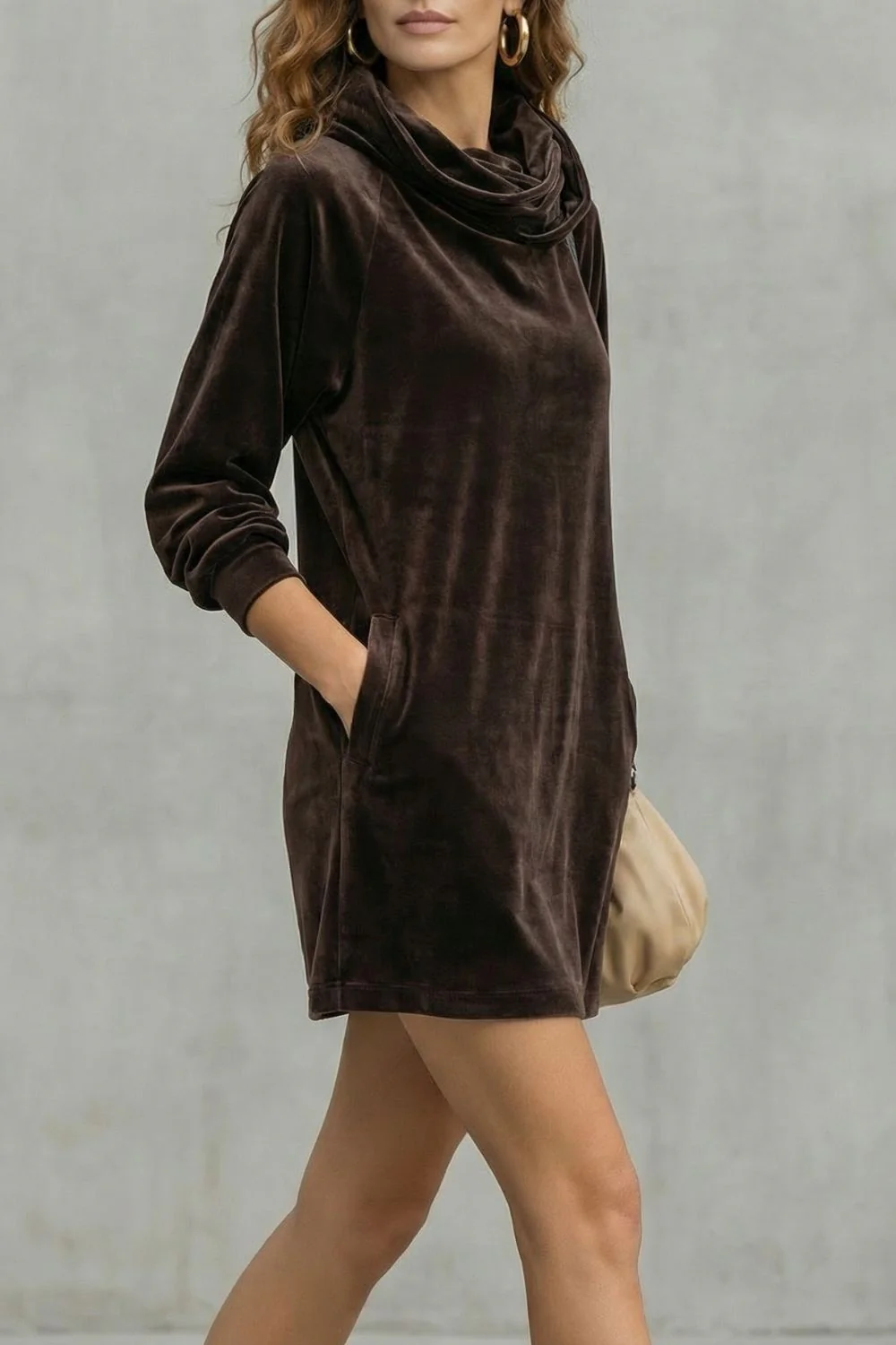 Moréna – Velvet drape comfort – Cowl neck mini dress - Image 3