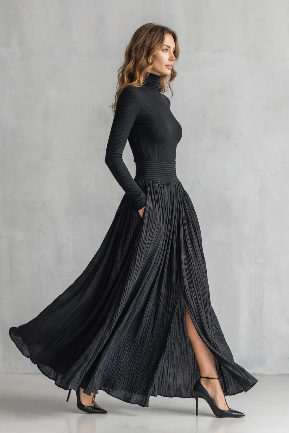 Neravelle – Pleated flow silhouette – Two-piece turtleneck set - Image 3