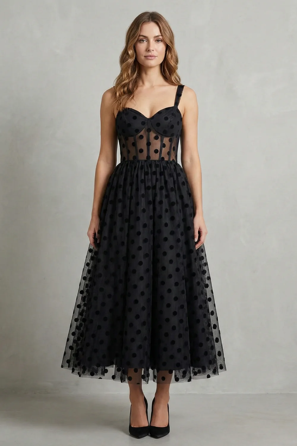 Noirabelle – Polka dot mesh elegance – Midi dress - Image 2