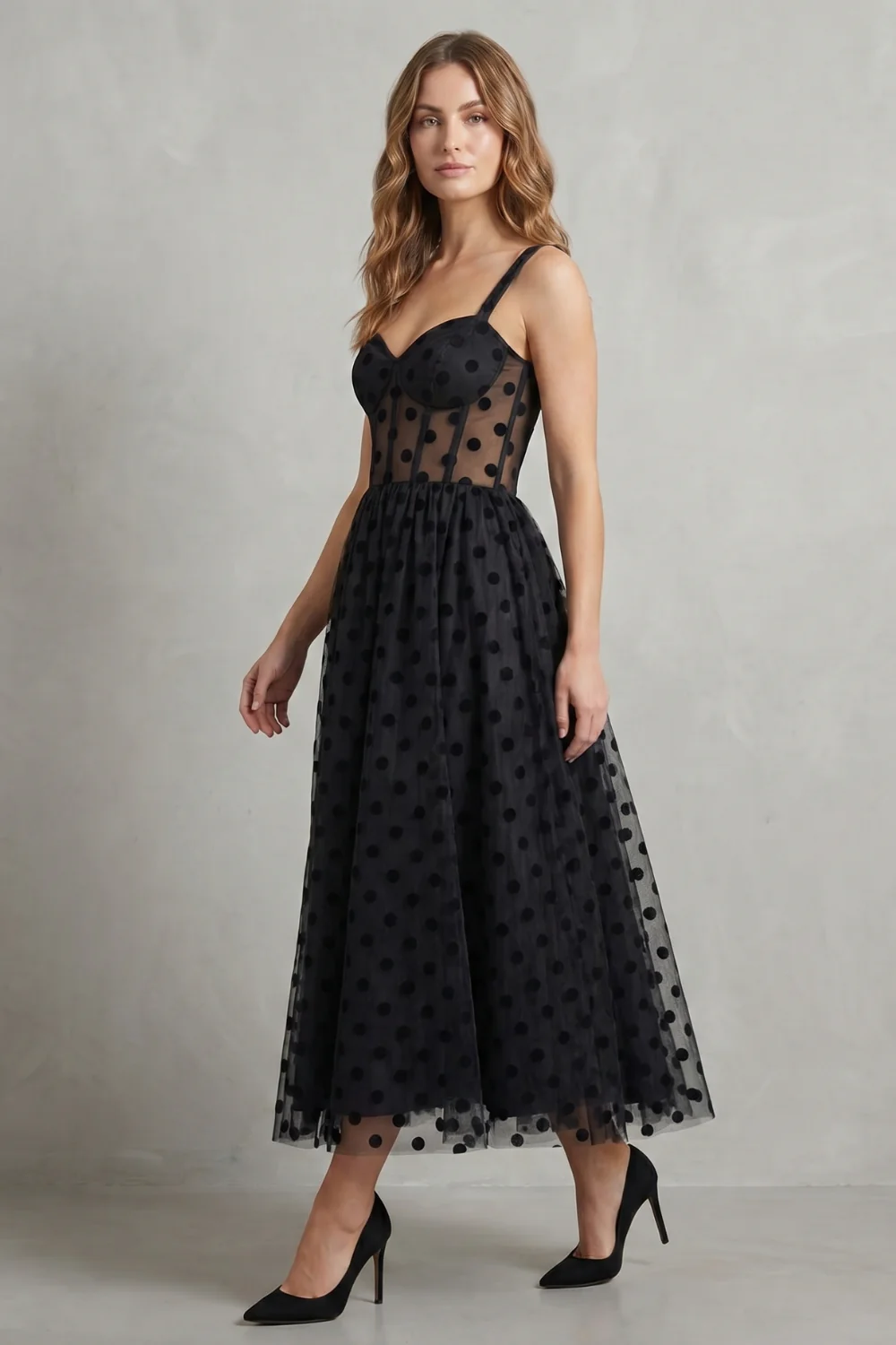 Noirabelle – Polka dot mesh elegance – Midi dress - Image 3