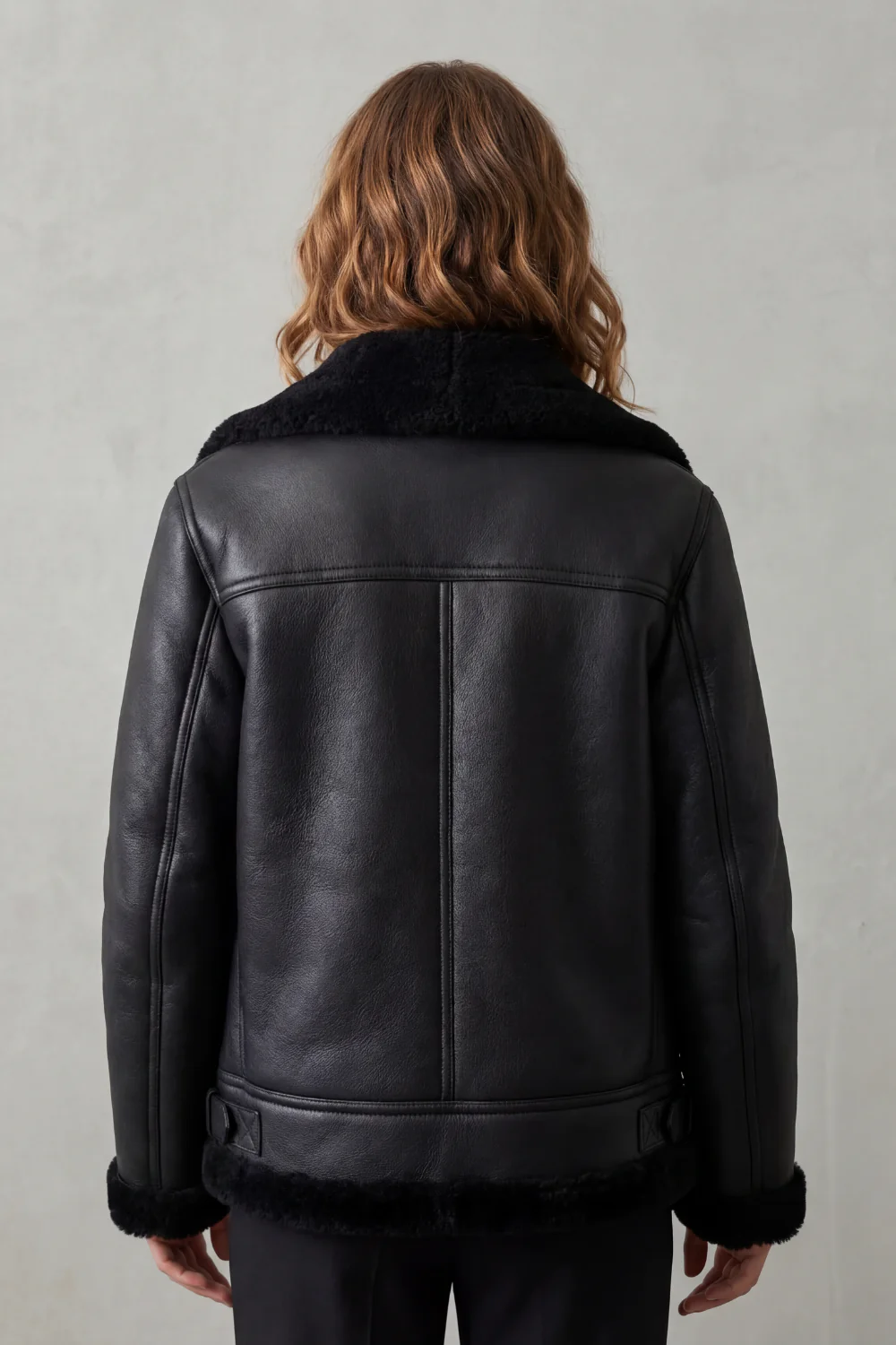 Noirellé – Asymmetric zip – Shearling biker jacket - Image 4