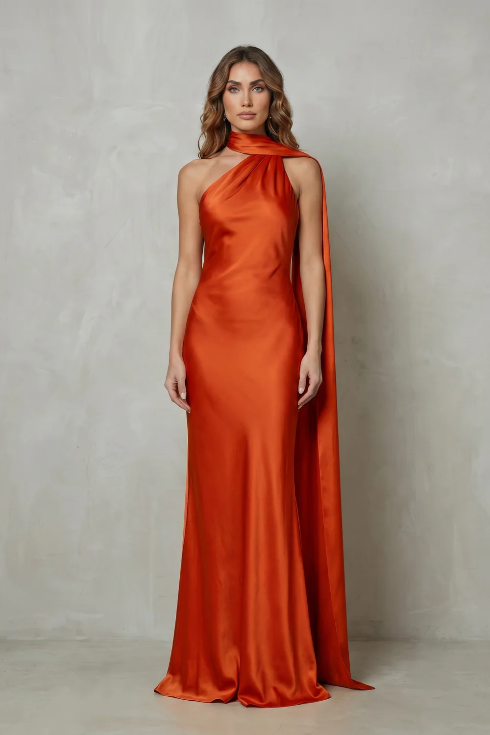 Orlianne – Draped neckline cascade – Satin mermaid gown - Image 10