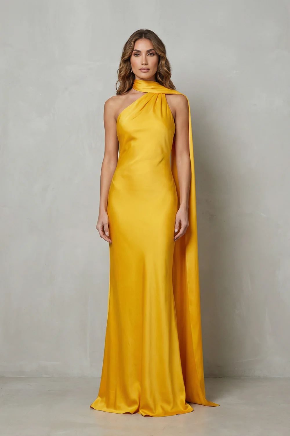 Orlianne – Draped neckline cascade – Satin mermaid gown - Image 2