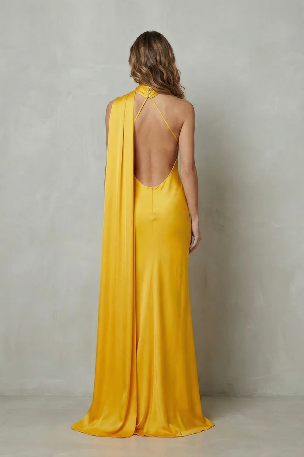 Orlianne – Draped neckline cascade – Satin mermaid gown - Image 4