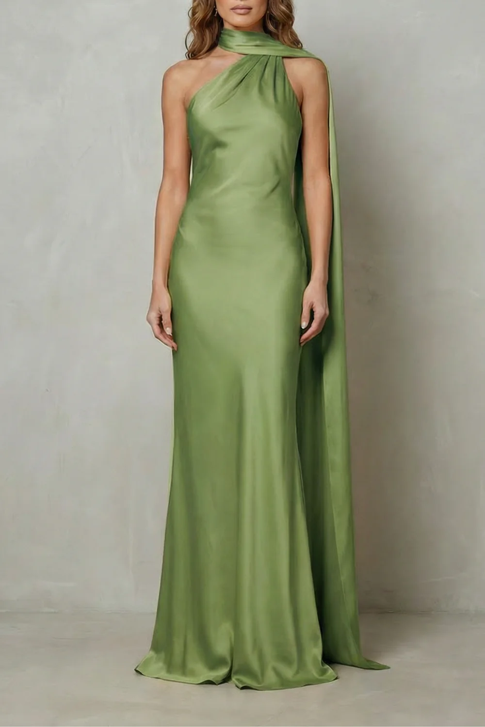Orlianne – Draped neckline cascade – Satin mermaid gown - Image 5