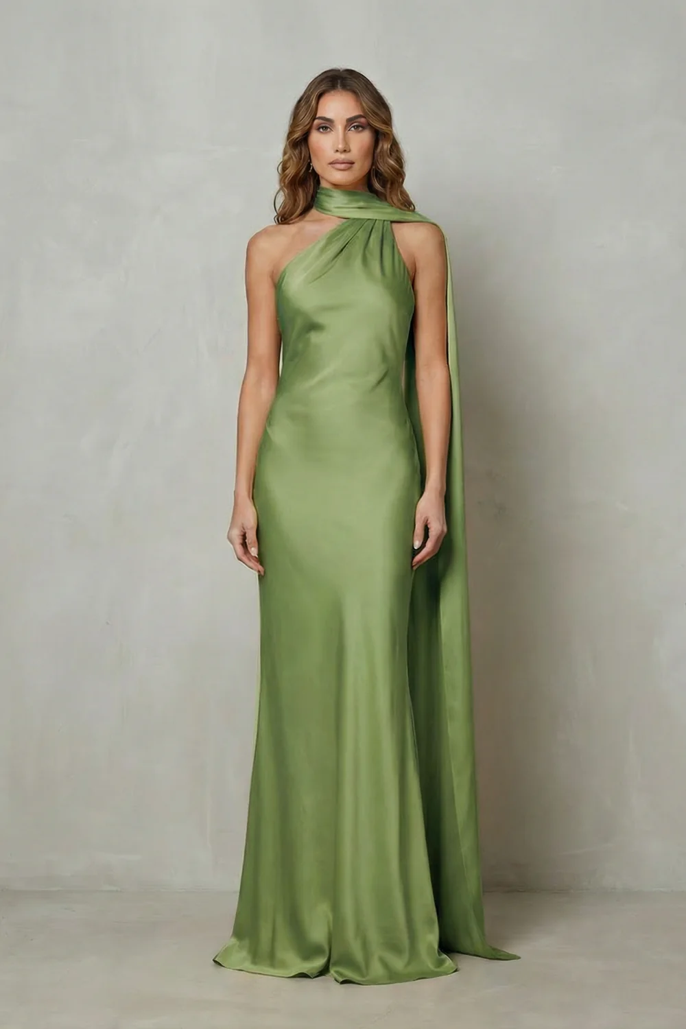 Orlianne – Draped neckline cascade – Satin mermaid gown - Image 6