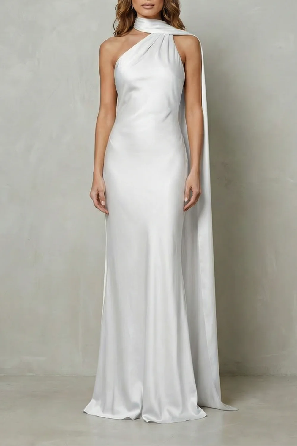 Orlianne – Draped neckline cascade – Satin mermaid gown - Image 7