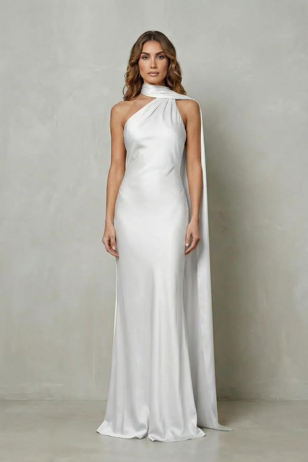 Orlianne – Draped neckline cascade – Satin mermaid gown - Image 8